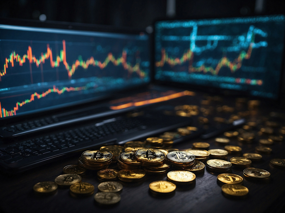 Cryptocurrency Bitcoin Crypto coins market screens.