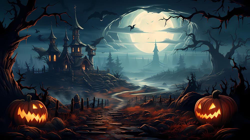 Halloween-Ambience---castle-cemetery-spooky-dark-night-fog