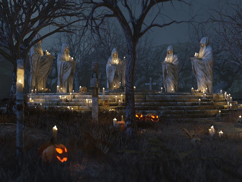 Halloween-Ambience-halloween-graveyard-night-gruesome-ghosts-candle-light