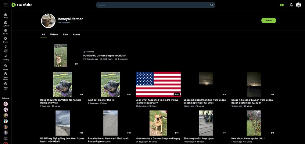 honeyhillfarmer - Beekeeping Rumble channel home page screenshot.